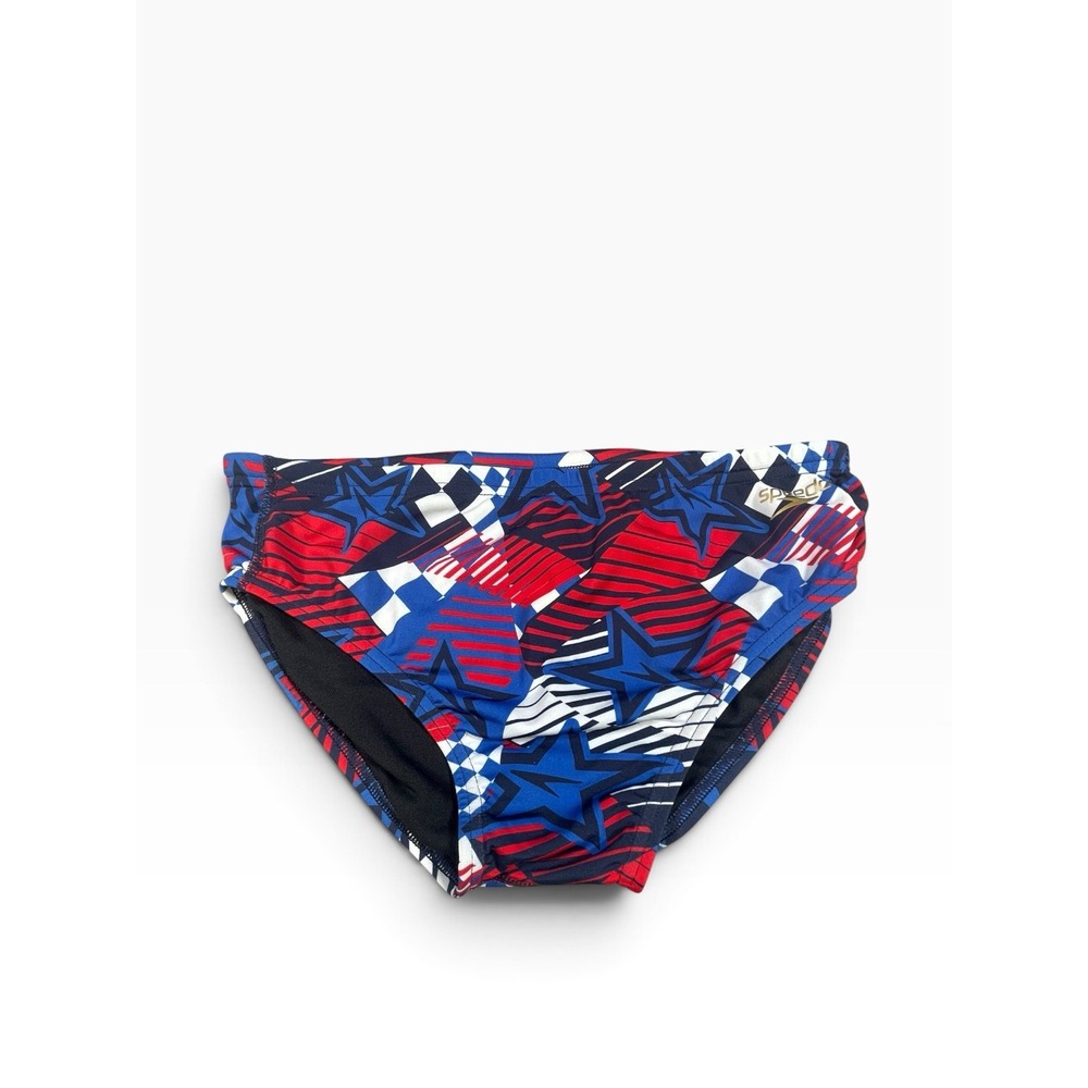 Speedo Boys Swim Brief Size 32 Overdrive True Cobalt Red Blue Stars NWT